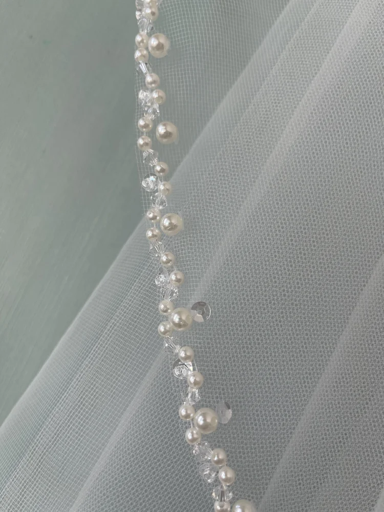 Tahiti pearl trimmed veil by Justine M Couture — Justine M Couture